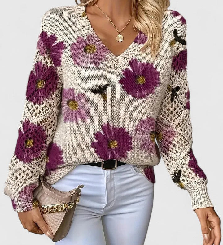 Wysława – Elegancki sweter z kwiatami